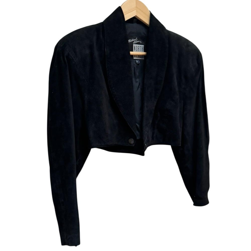 Michael Hoban for North Beach Vintage 80s Black Cropped Leather Jacket - Picture 2 of 9